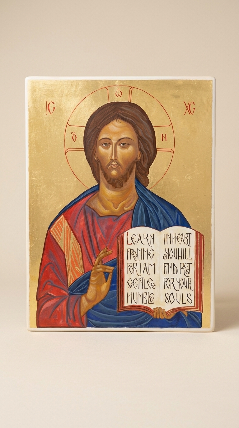 Pantocrator and Gospel on Hand Gessoed Wood