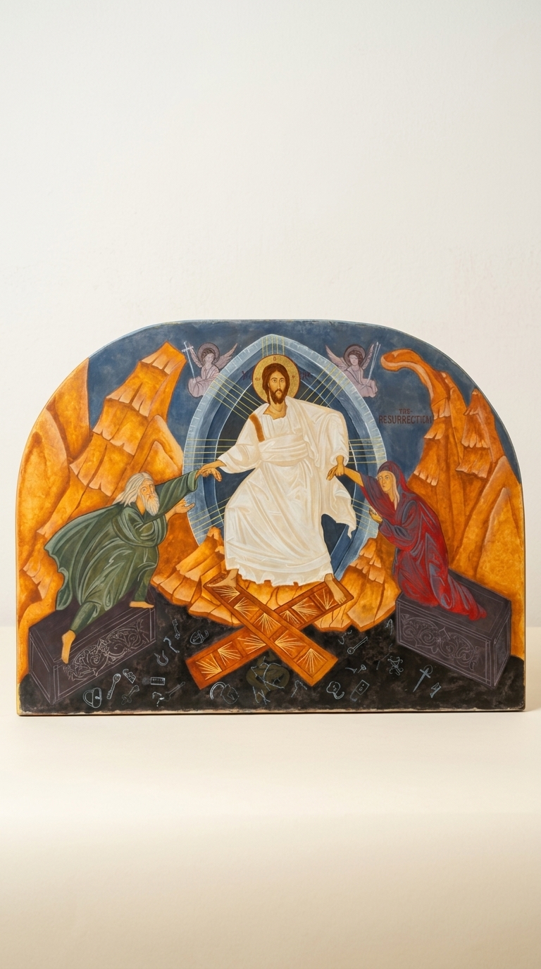 The Resurrection Anastasis arched masterpiece icon board