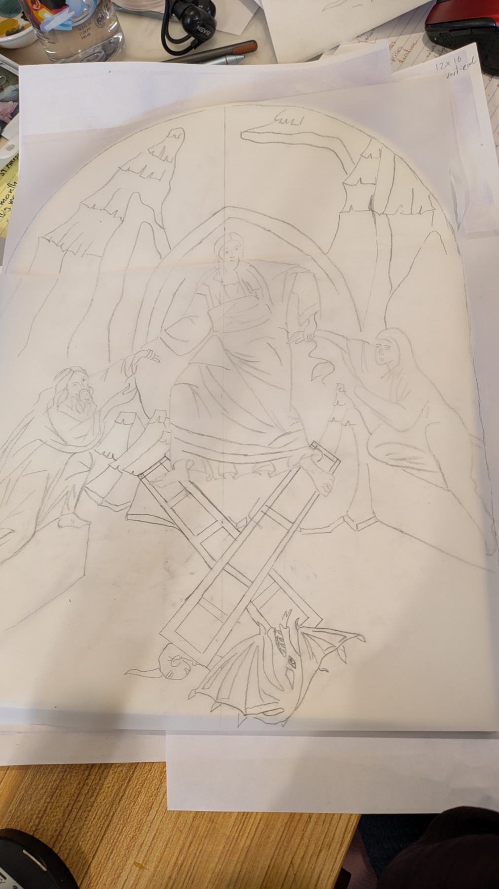 Preparatory graphite cartoon for the Resurrection Anastasis icon