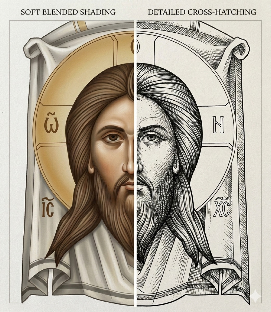 Watercolor icon of the face of Christ, ready to paint